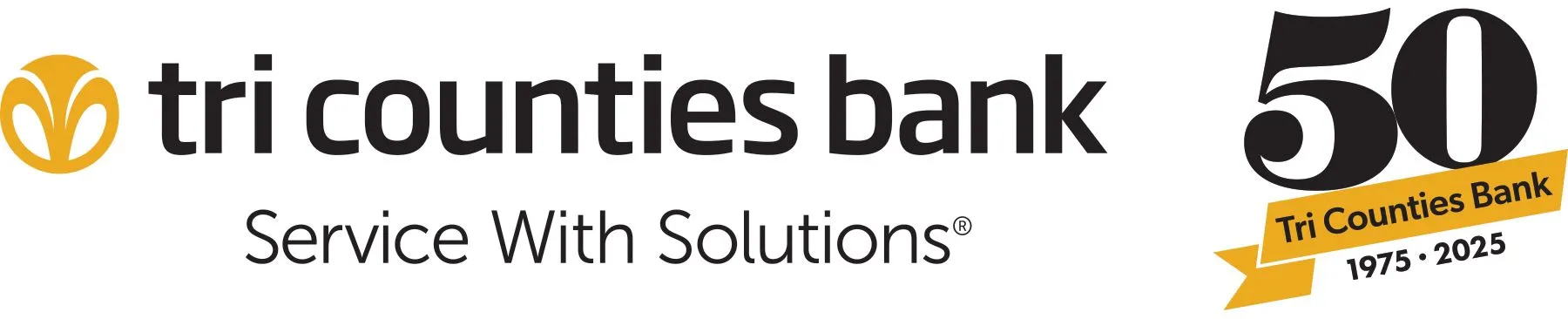 Tri Counties Bank Service with SOlutionjs 50 1975-2025 logo.
